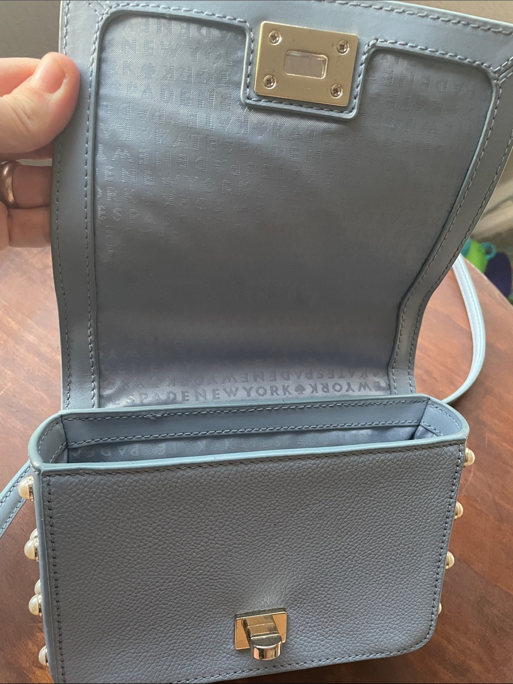 kate spade Baby Blue Pearl-Trim Leather Crossbody - Picture 10 of 12